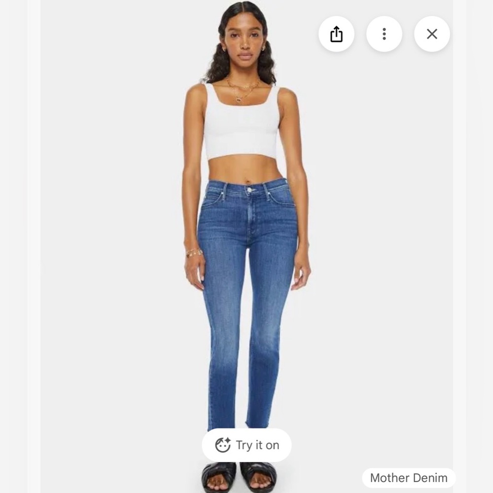 MOTHER The Mid Rise Dazzler Ankle Fray Light Blue Skinny Jeans